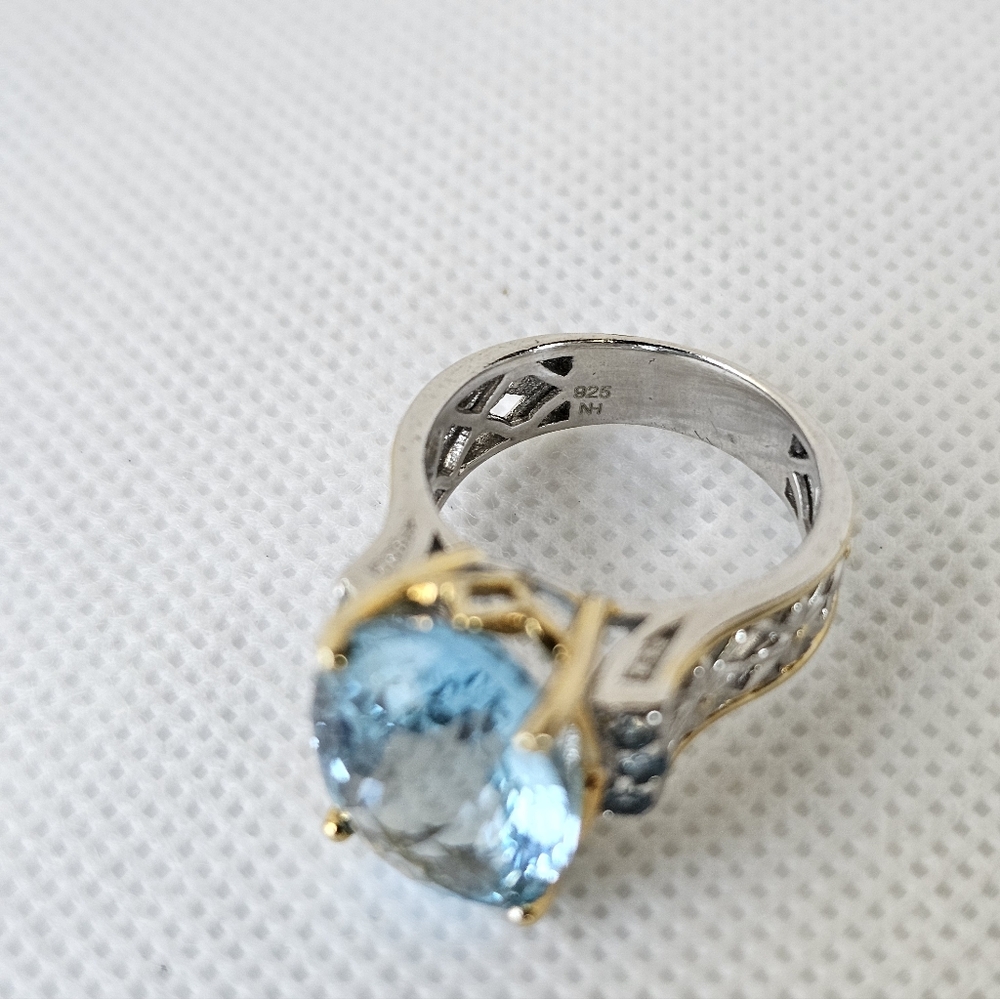 Natural Gems En Vogue Swiss Blue Topaz  Palladium Sterling Silver 18K Size 7 - Picture 8 of 9